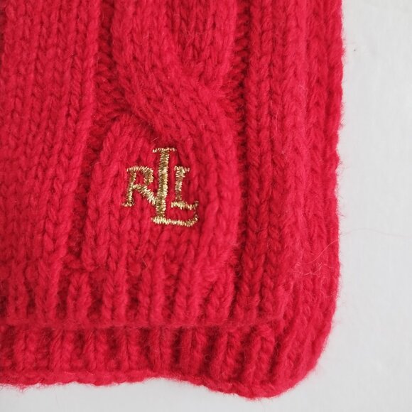 Lauren Ralph Lauren Monogram Cable Knit Wool & Alpaca Red Sweater Scarf - Picture 2 of 7
